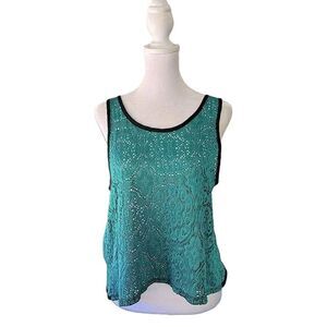 Womens Fio Fio Green Black Lace Sleeveless Bow Tie Crop Top Tank Top Size Medium